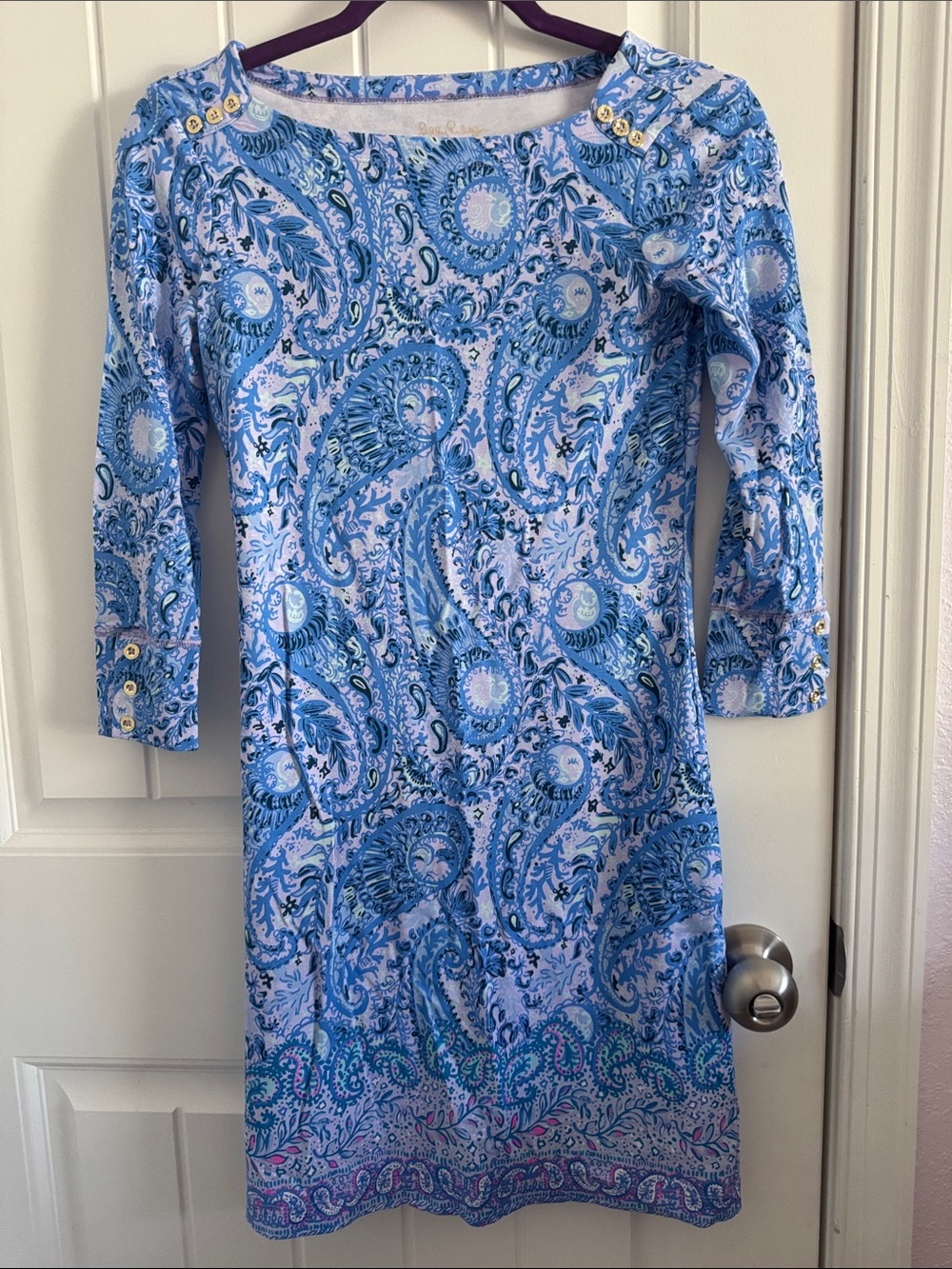 Lilly Pulitzer Blue Paisley Boatneck Mini Dress